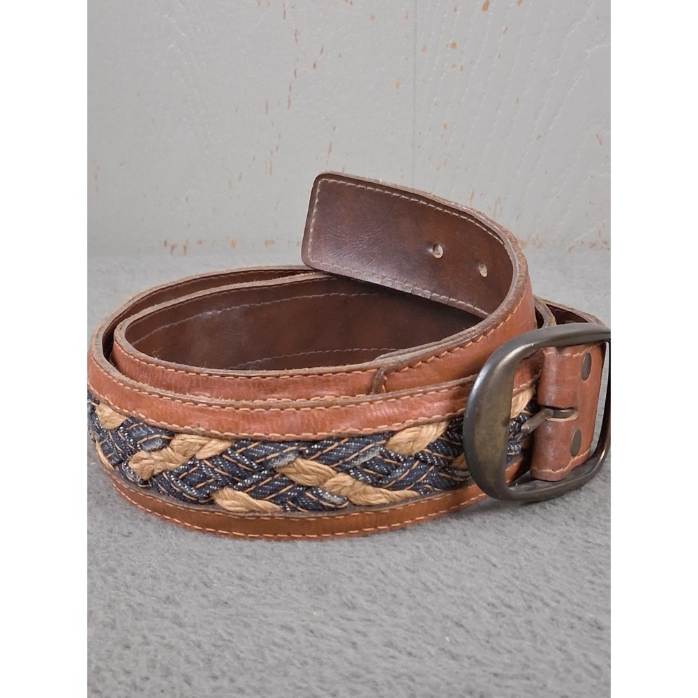 Levi Strauss Mens Brown Cowhide Braided Leather Belt Sz 36 Vintage Work Dress - Picture 2 of 8